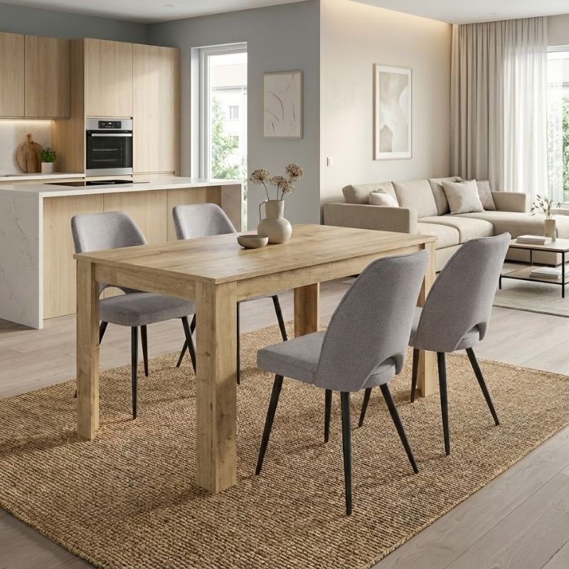 Σετ τραπεζαρία 5τμχ Darlen - Christy Megapap χρώμα sapphire oak - ανοιχτό μπεζ 125x72x74εκ.