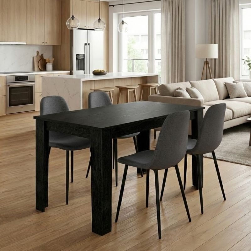 Σετ τραπεζαρία 5τμχ Darlen - Iris Megapap χρώμα sencron black - γκρι 125x72x74εκ.