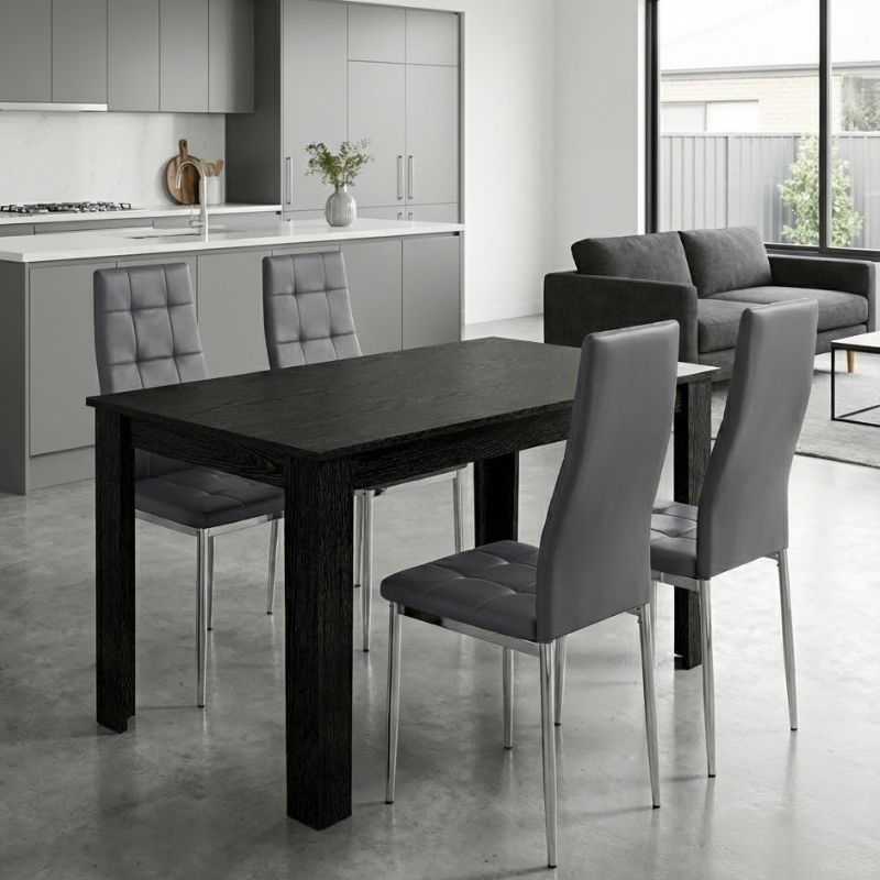 Σετ τραπεζαρία 5τμχ Darlen - Rosa Megapap χρώμα sencron black - γκρι/χρωμίου πόδι 125x72x74εκ.