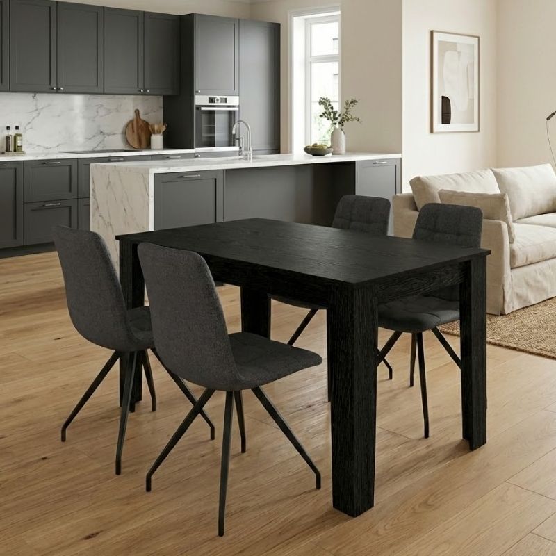 Σετ τραπεζαρία 5τμχ Darlen - Bianca Megapap χρώμα sencron black - γκρι 125x72x74εκ.