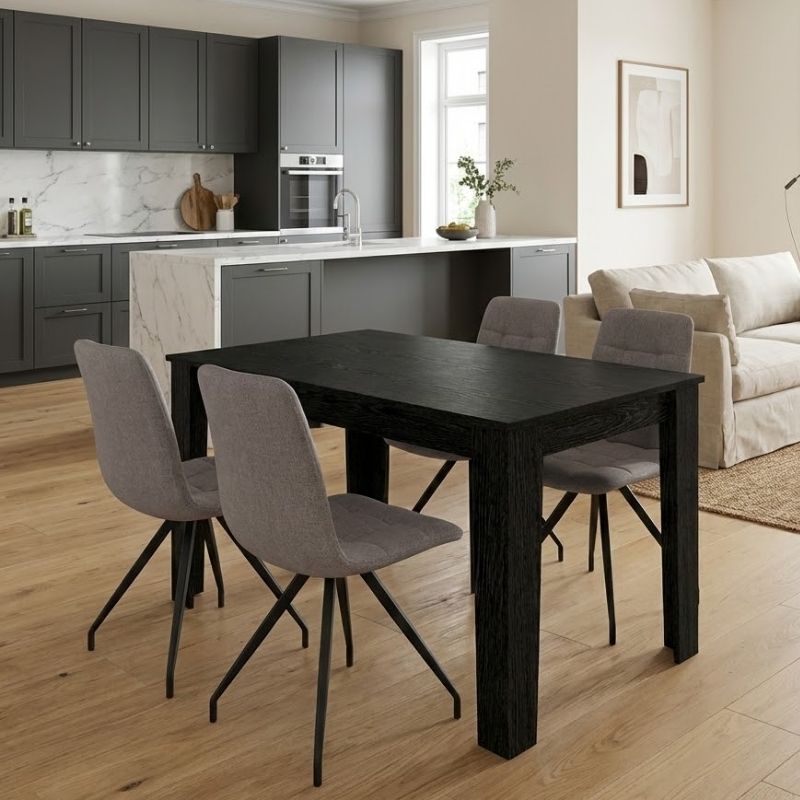 Σετ τραπεζαρία 5τμχ Darlen - Bianca Megapap χρώμα sencron black - ανοιχτό μπεζ 125x72x74εκ.