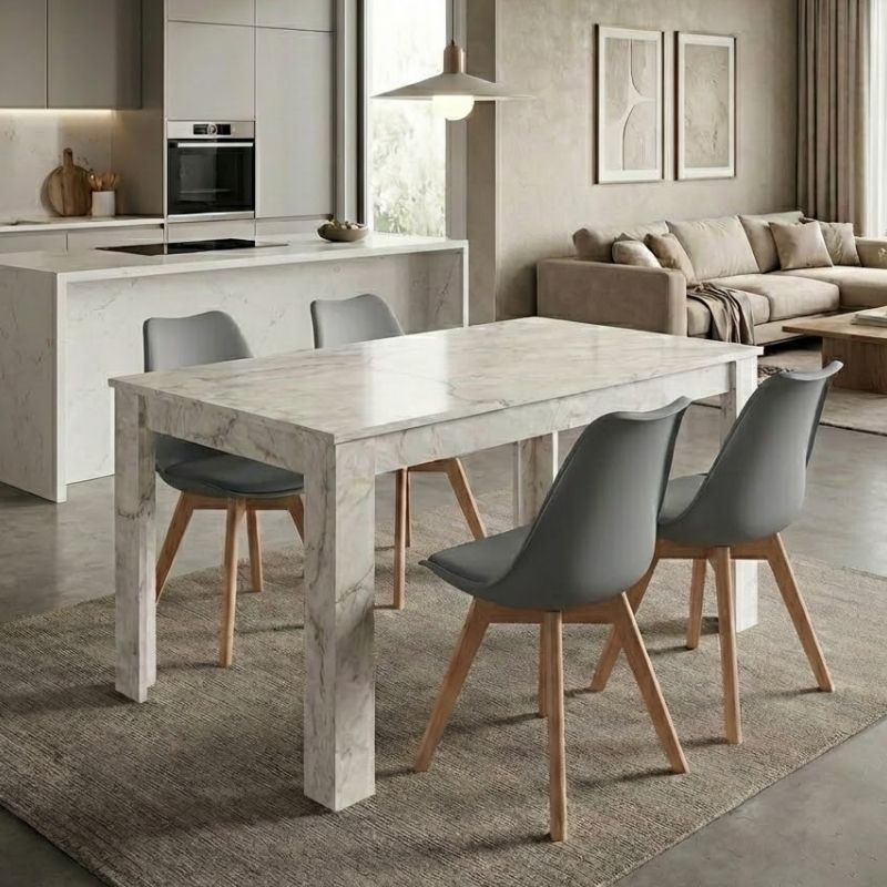 Σετ τραπεζαρία 5τμχ Darlen - Viva Megapap χρώμα λευκό εφέ μαρμάρου - γκρι 125x72x74εκ.