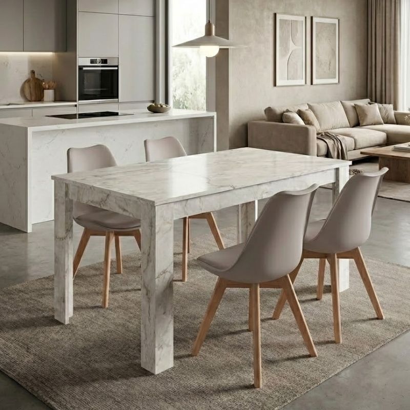 Σετ τραπεζαρία 5τμχ Darlen - Viva Megapap χρώμα λευκό εφέ μαρμάρου - cappuccino 125x72x74εκ.