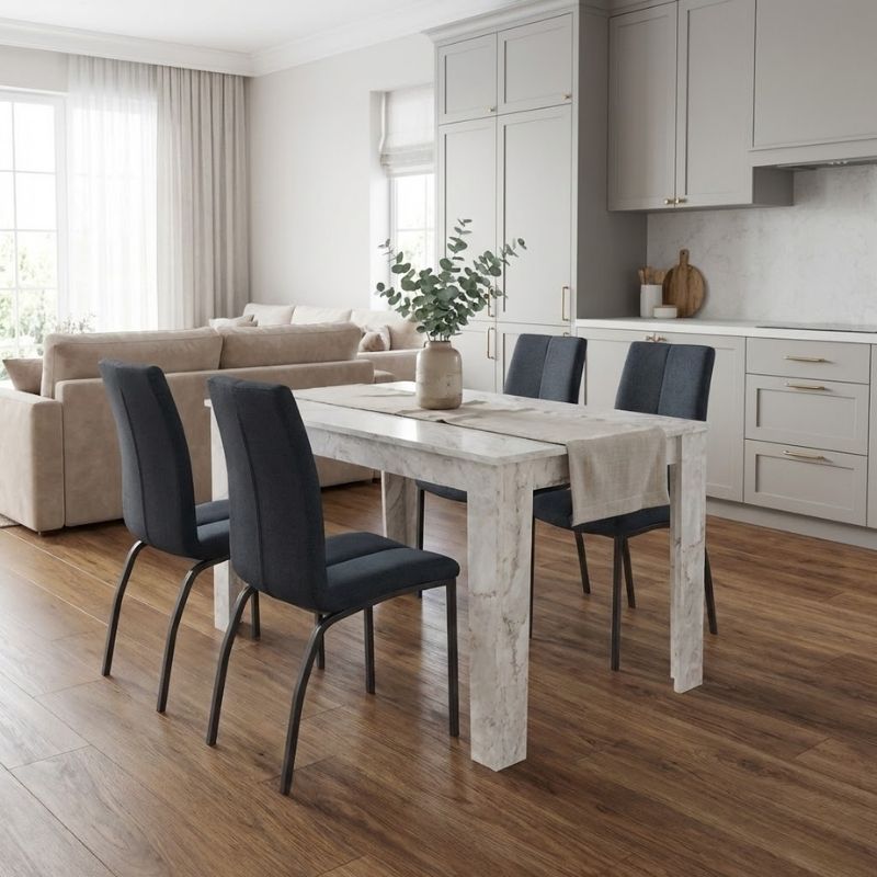 Σετ τραπεζαρία 5τμχ Darlen - Fina Megapap χρώμα λευκό εφέ μαρμάρου - ανθρακί 125x72x74εκ.