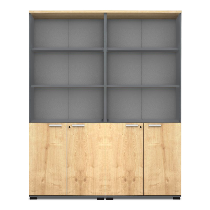 Βιβλιοθήκη γραφείου επαγγελματική Venturo Megapap χρώμα ανθρακί - φυσικό οξιάς 160x40x200εκ.