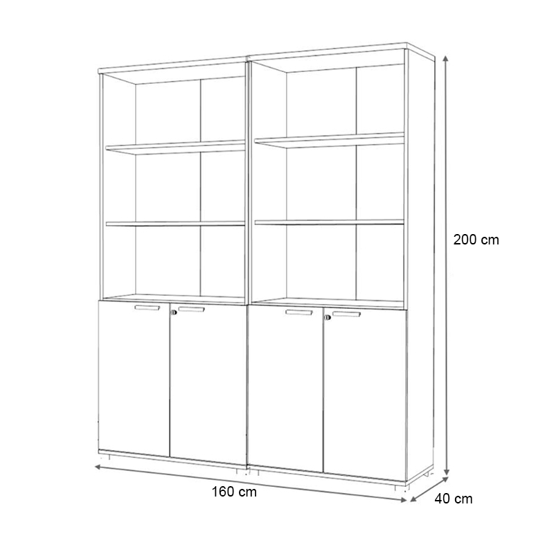 Βιβλιοθήκη γραφείου επαγγελματική Venturo Megapap χρώμα ανθρακί - φυσικό οξιάς 160x40x200εκ.