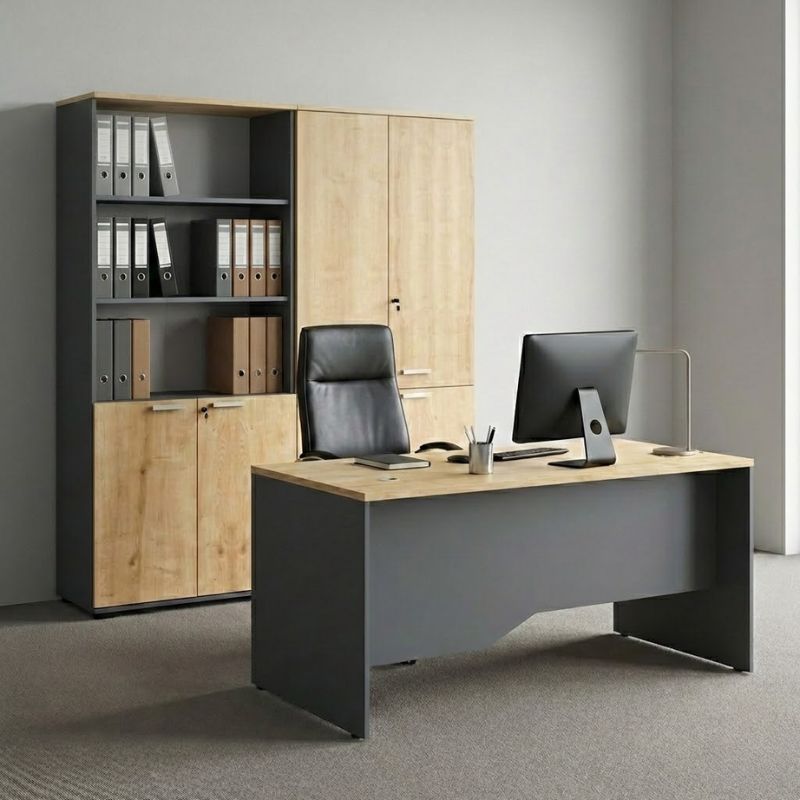 Ντουλάπα γραφείου επαγγελματική Venturo Megapap χρώμα ανθρακί - φυσικό οξιάς 160x40x200εκ.