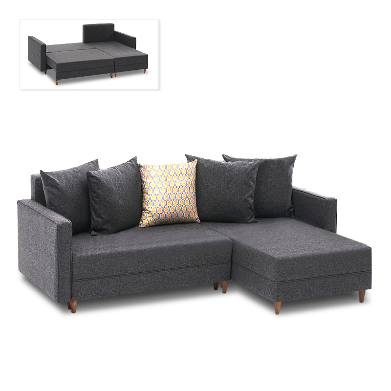 Γωνιακός καναπές - κρεβάτι Aydam Megapap δεξιά γωνία υφασμάτινος χρώμα ανθρακί 215x150x80εκ.