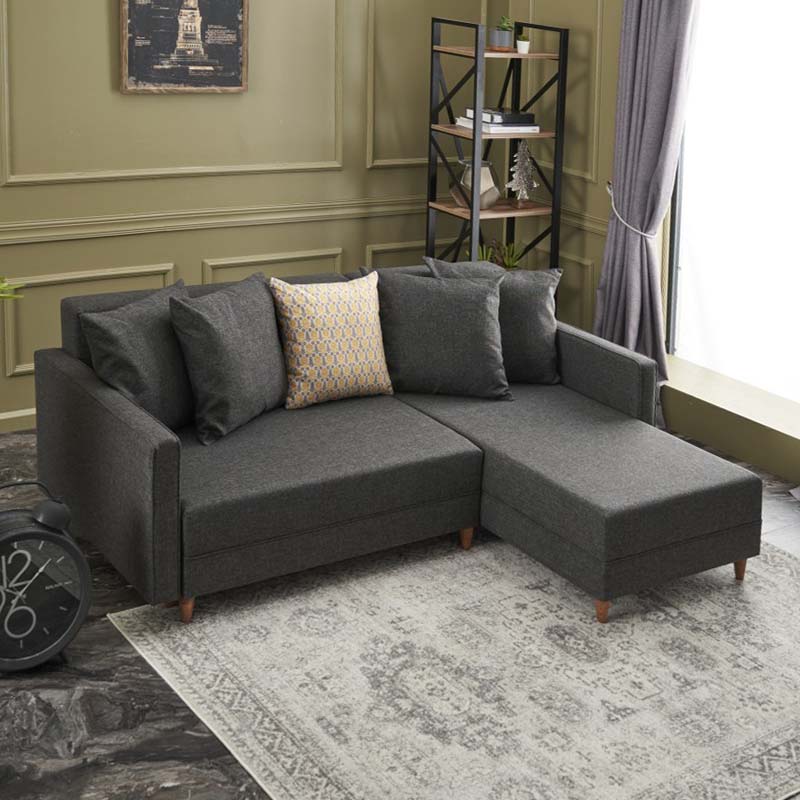 Γωνιακός καναπές - κρεβάτι Aydam Megapap δεξιά γωνία υφασμάτινος χρώμα ανθρακί 215x150x80εκ.