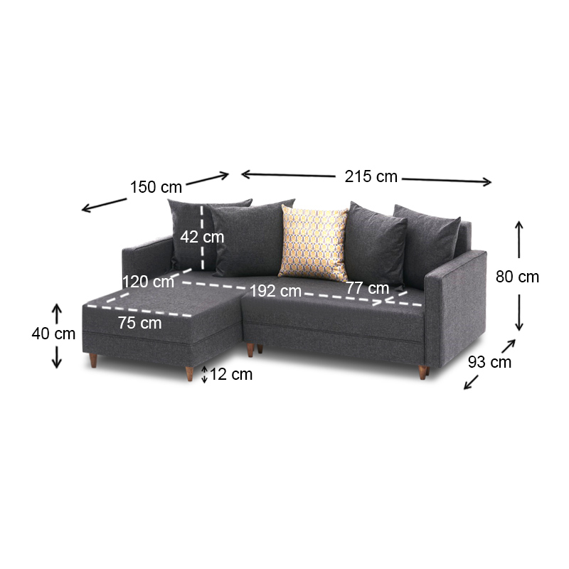 Γωνιακός καναπές - κρεβάτι Aydam Megapap αριστερή γωνία υφασμάτινος χρώμα ανθρακί 215x150x80εκ.