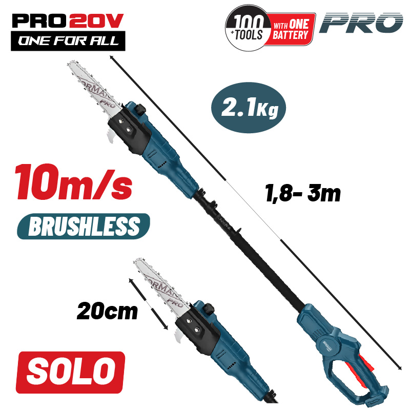 BORMANN Pro BBP4220 Τηλεσκοπικό Κονταροπρίονο Μπαταρίας 21V,Λάμα 20cm,Αυτόματη Λίπανση,Βαλίτσα,SOLO