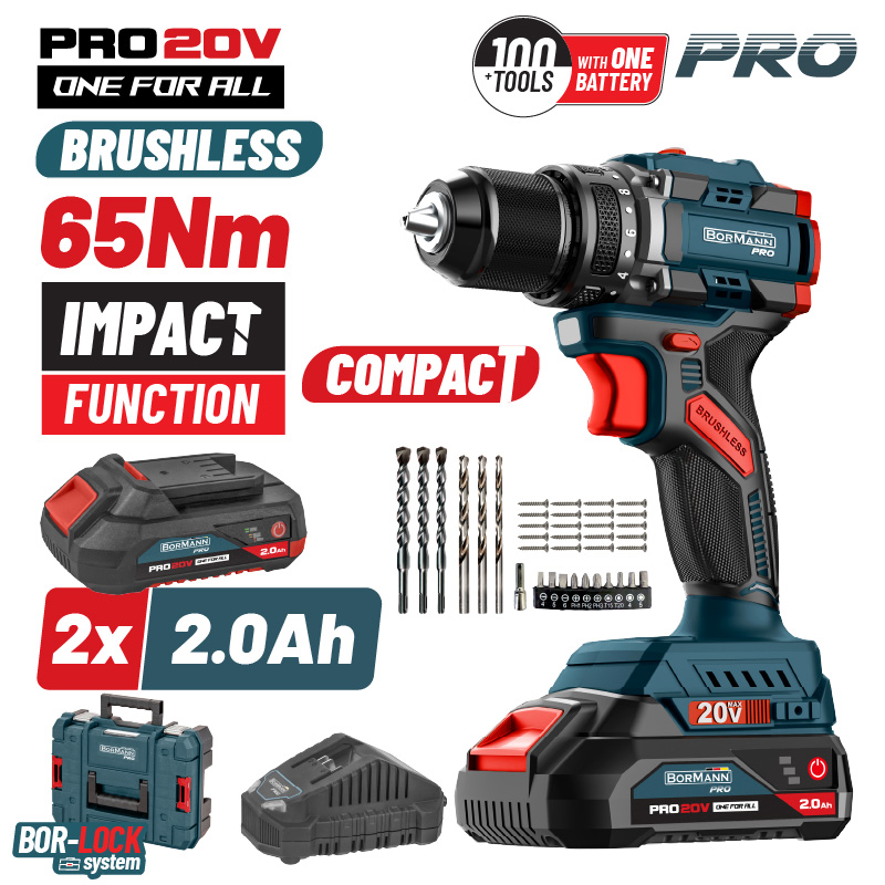 BORMANN Pro BBP5401X22CA Κρουστικό Δραπανοκατσάβιδο Compact Brushless Μπαταρίας 20V,2x2ah