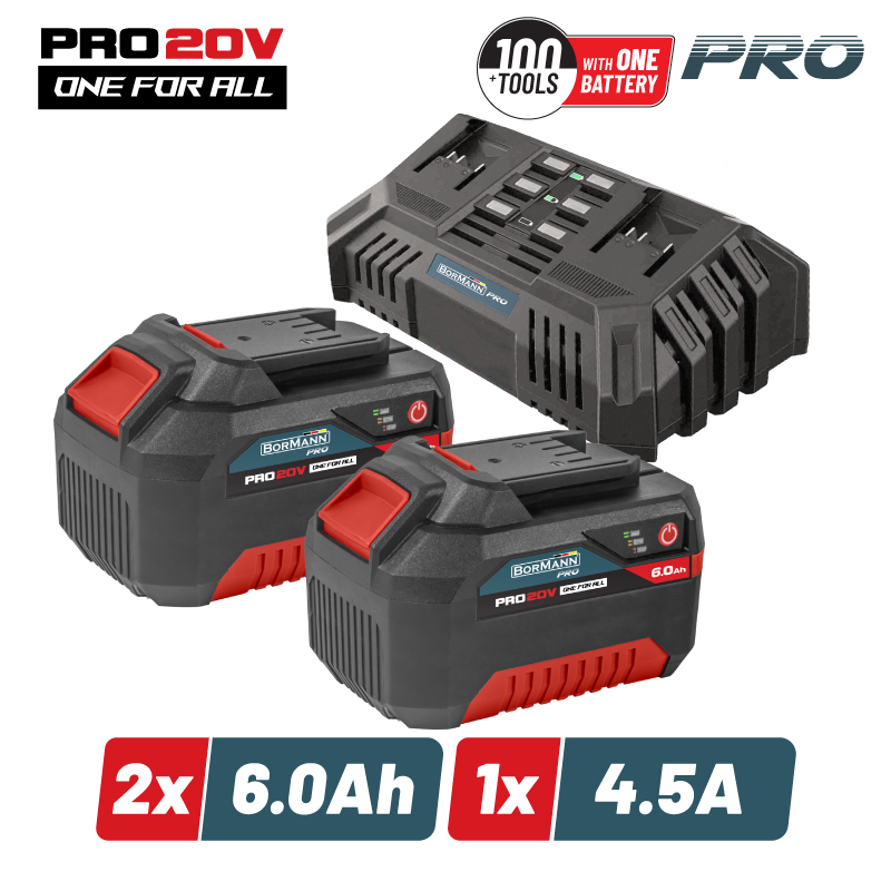 BORMANNN Pro BBP9966 Starter Kit 20V,Μπαταρίες 2x6.0Ah & Διπλός Ταχυφορτιστής ,Li-Ion,4.5A