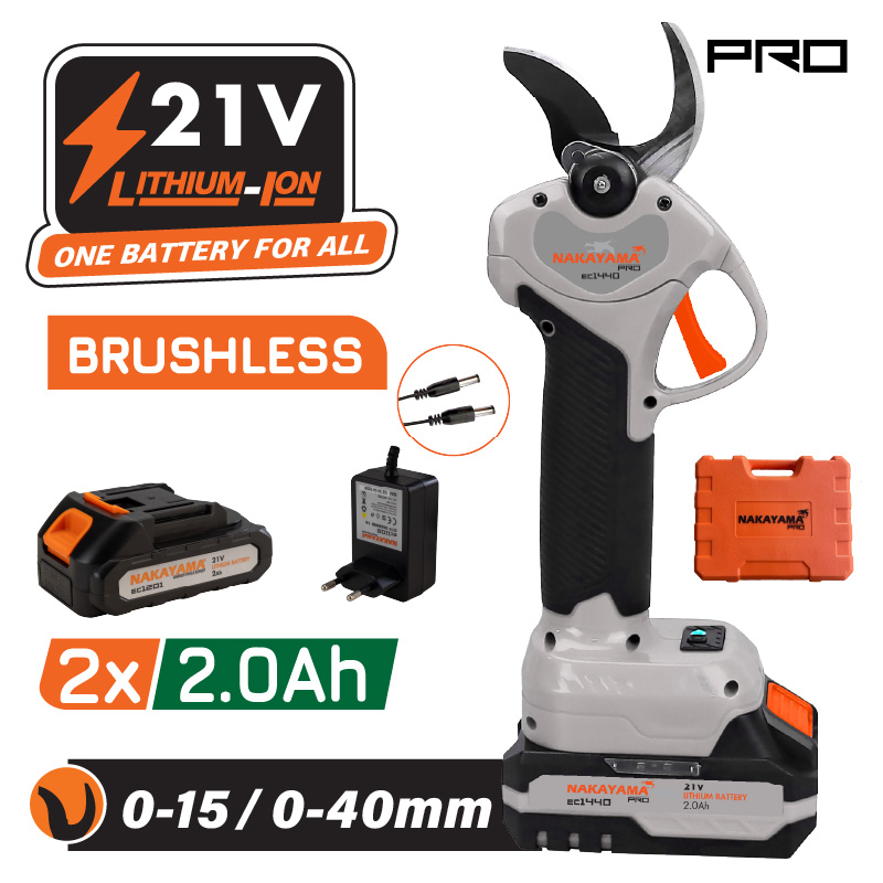 NAKAYAMA Pro EC1440 Ψαλίδι Κλάδου Μπαταρίας 21V, Brushless, Προοδευτική Κοπή 0-15mm/0-40mm, 0.9kg NAKAYAMA Pro EC1440 Ψαλίδι Κλάδου Μπαταρίας 21V, Brushless, Προοδευτική Κοπή 0-15mm/0-40mm, 0.9kg