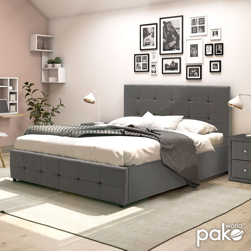 Κρεβάτι Roi Pakoworld Διπλό 160X200 Ύφασμα Ανθρακί + Αποθηκευτικό Χώρο