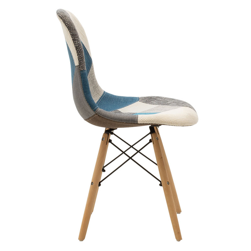 Καρέκλα Julita Pakoworld Ύφασμα Patchwork Μπλε-Φυσικό Πόδι