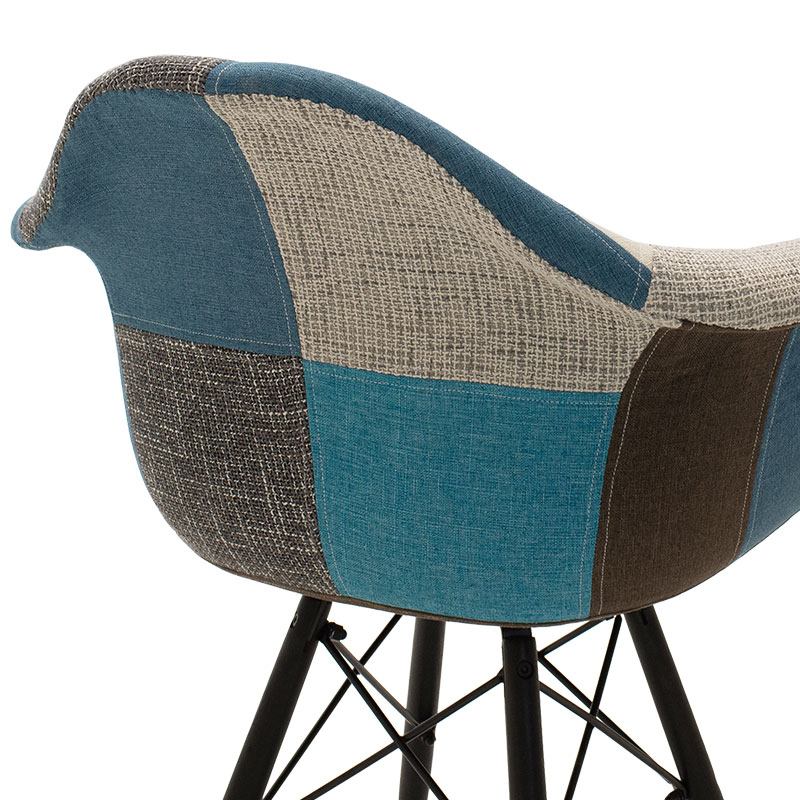 Πολυθρόνα Julita Pakoworld Ύφασμα Patchwork Μπλε Γκρι-Μαύρο Πόδι