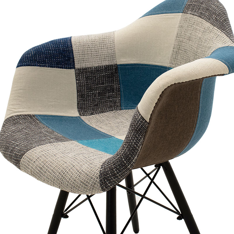 Πολυθρόνα Julita Pakoworld Ύφασμα Patchwork Μπλε Γκρι-Μαύρο Πόδι