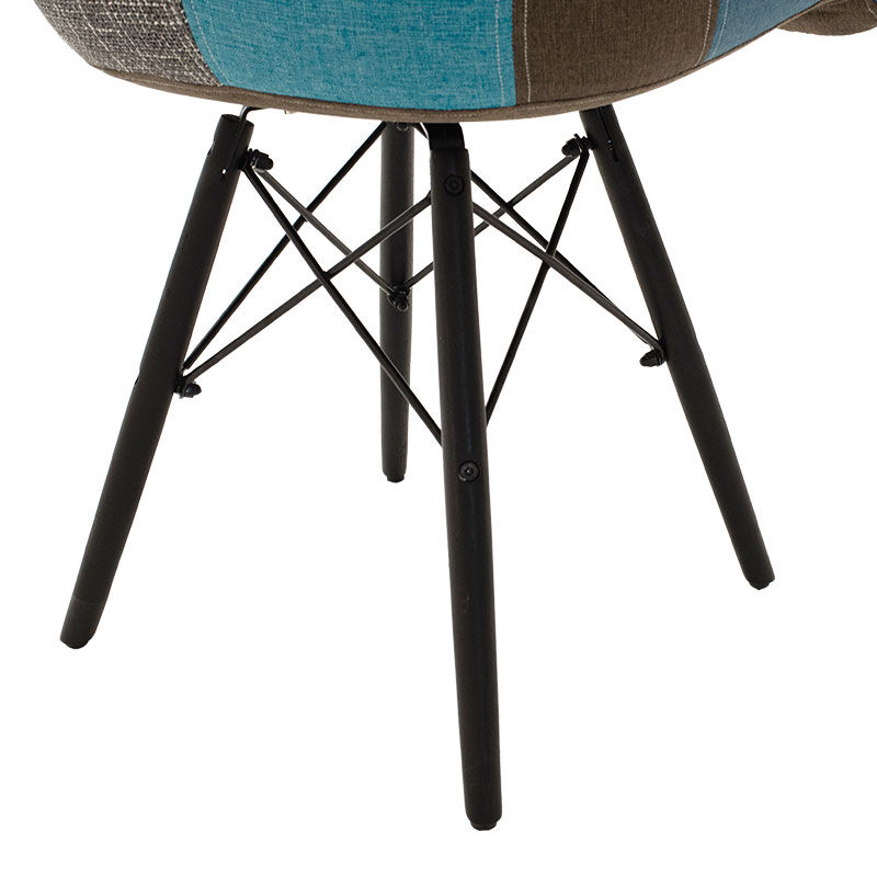 Πολυθρόνα Julita Pakoworld Ύφασμα Patchwork Μπλε Γκρι-Μαύρο Πόδι