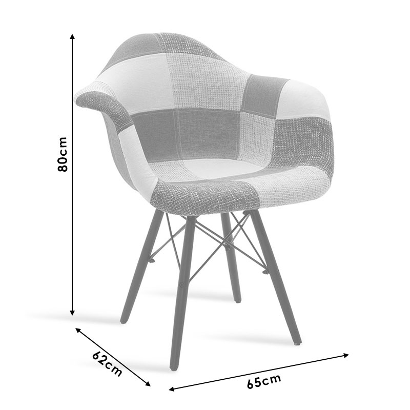 Πολυθρόνα Julita Pakoworld Ύφασμα Patchwork Μπλε Γκρι-Μαύρο Πόδι