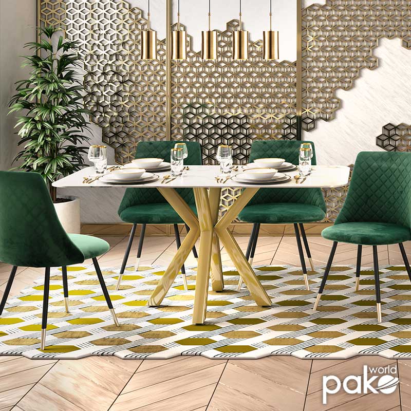 Τραπέζι Paris Pakoworld Γυαλί 8Mm Σχέδιο Μαρμάρου-Χρυσό 160X80X75Εκ