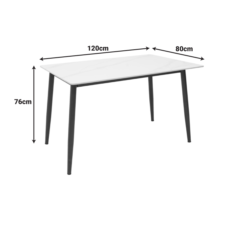 Τραπέζι Gustas Pakoworld Λευκό Μαρμάρου Sintered Stone-Μαύρο Μέταλλο 120X80X76Εκ