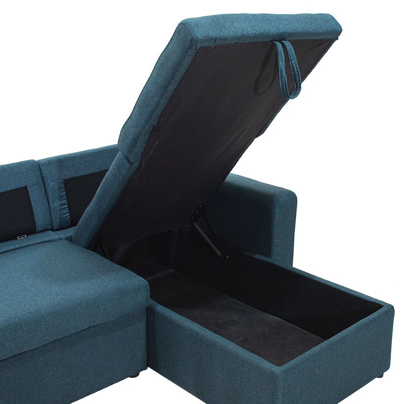 Γωνιακός Καναπές Κρεβάτι Marvel Pakoworld Αναστρέψιμος Με Αποθηκευτικό Χώρο Μπλε Ύφασμα