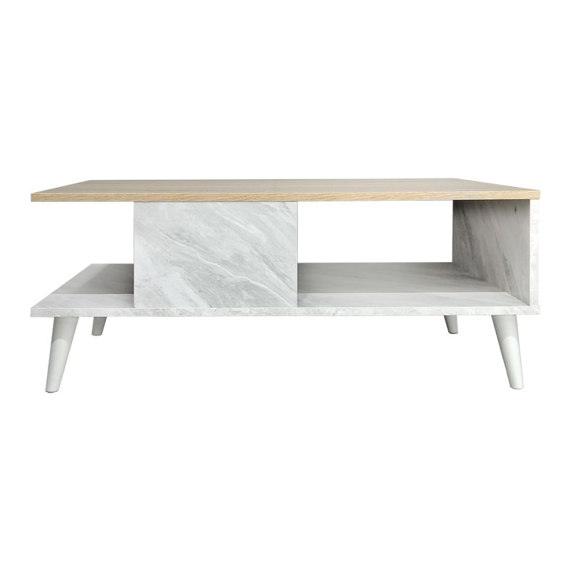 Τραπέζι Σαλονιού Moses Pakoworld Χρώμα Sonoma-Λευκό Μαρμάρου 90X54X37.5Εκ