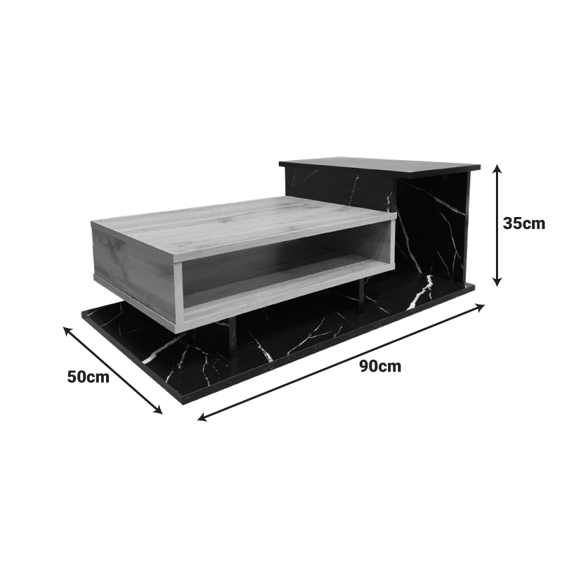Τραπέζι Σαλονιού Nuvele Pakoworld Σε Μαύρο Μαρμάρου-Sonoma Απόχρωση 90X50X35Εκ