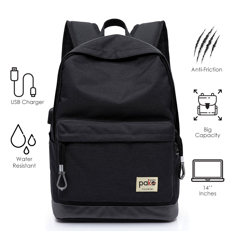 Σακίδιο Πλάτης Trv-011 Pakoworld Μαύρο Με Usb Για Laptop 14''