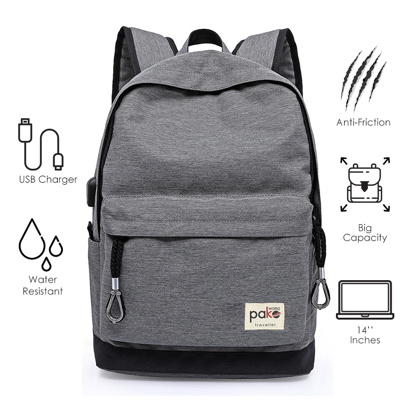 Σακίδιο Πλάτης Trv-011 Pakoworld Γκρι Με Usb Για Laptop 14''