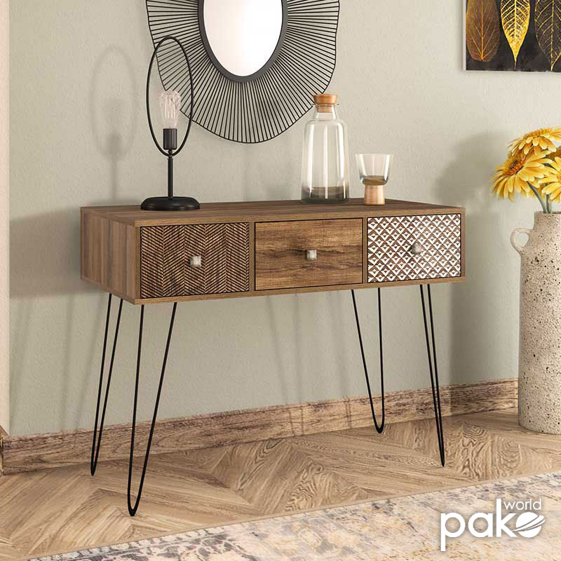 Κονσόλα Boho Pakoworld Καρυδί Με Μεταλλικά Πόδια 100X50,5X74,5Εκ