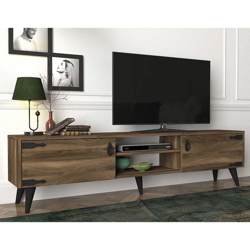 Έπιπλο Τηλεόρασης Pwf-0283 Pakoworld Χρώμα Σκούρο Καρυδί - Μαύρο 180X30X41Εκ