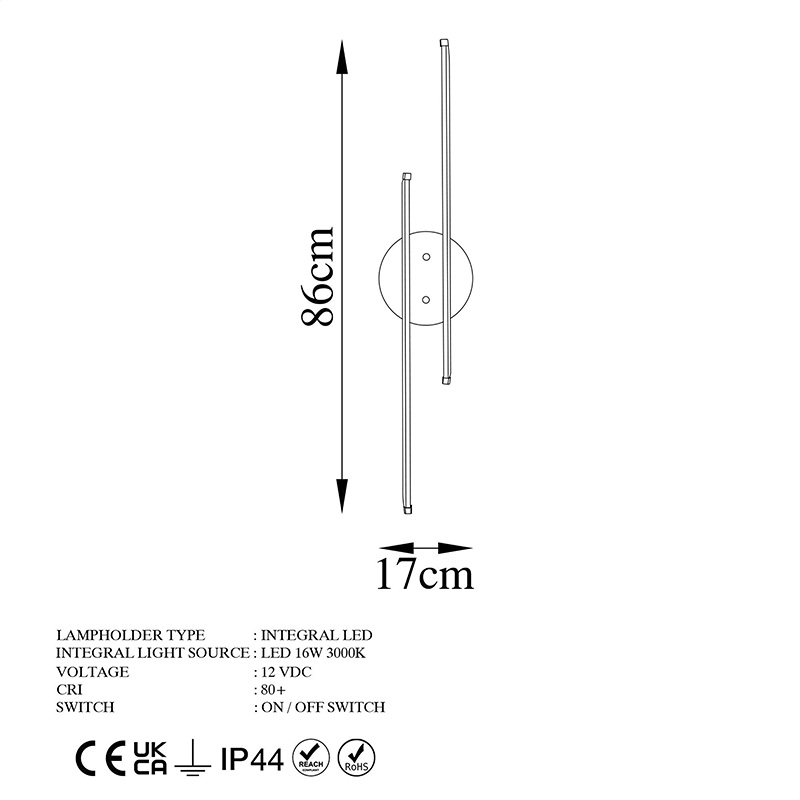 Φωτιστικό Τοίχου-Απλίκα Expedition Pakoworld Led 16W Μαύρο 17X5X86Εκ