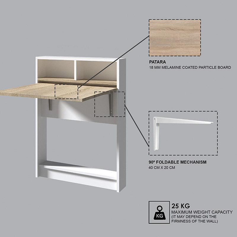 Τραπέζι Τοίχου Ανοιγόμενο Interact Pakoworld Φυσικό-Λευκό 70X15X90Εκ