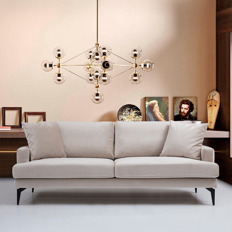Καναπές 2Θέσιος Fortune Pakoworld Βελούδο Μπεζ-Μαύρο 175X90X88Εκ