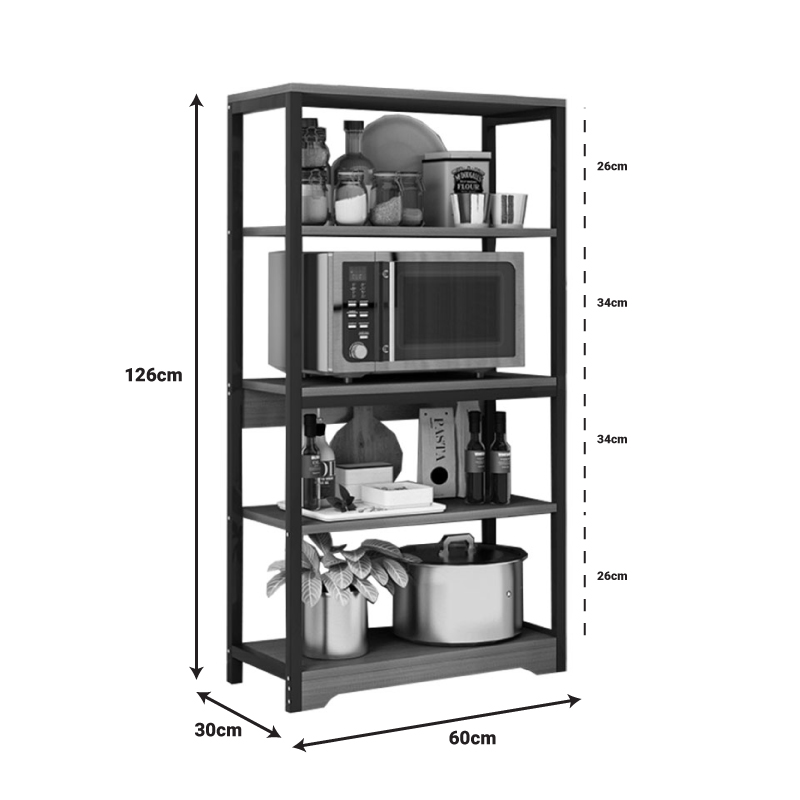 Ραφιέρα Επιδαπέδια Obra Pakoworld Μέταλλο Καρυδί-Μαύρο 60X30X126Εκ