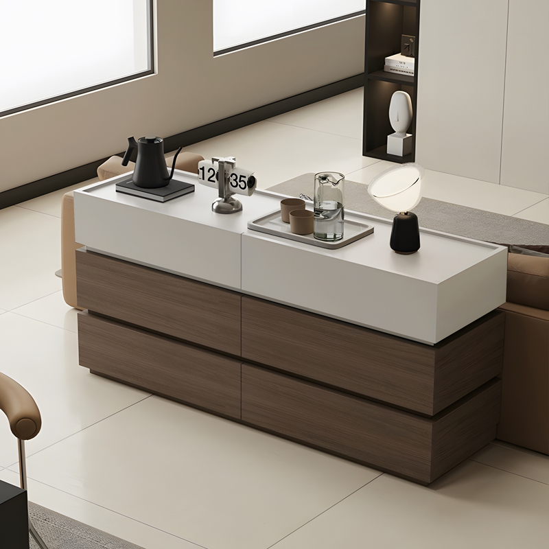 Συρταριέρα Sonlen Pakoworld Mdf Σε Καρυδί-Μπεζ Απόχρωση 120X40X72Εκ