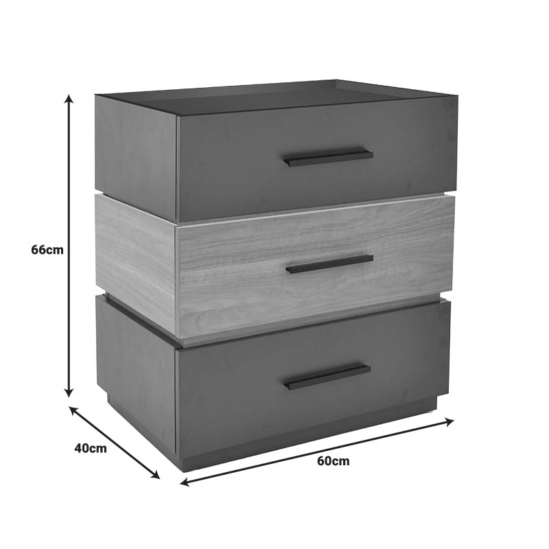 Κομοδίνο Sonlen Pakoworld Mdf Σε Sonoma-Ανθρακί Απόχρωση 60X40X66Εκ
