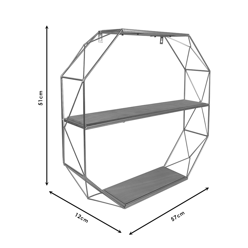 Ραφιέρα Τοίχου Azira Pakoworld Μεταλλική Χρυσό-Φυσικό 57X12X51Εκ