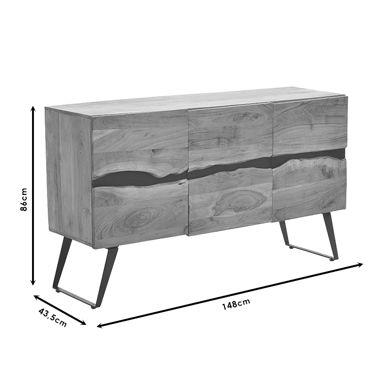 Μπουφές Imena Pakoworld Μασίφ Ξύλο 4Εκ Φυσικό-Μαύρο 148X43.5X86Εκ