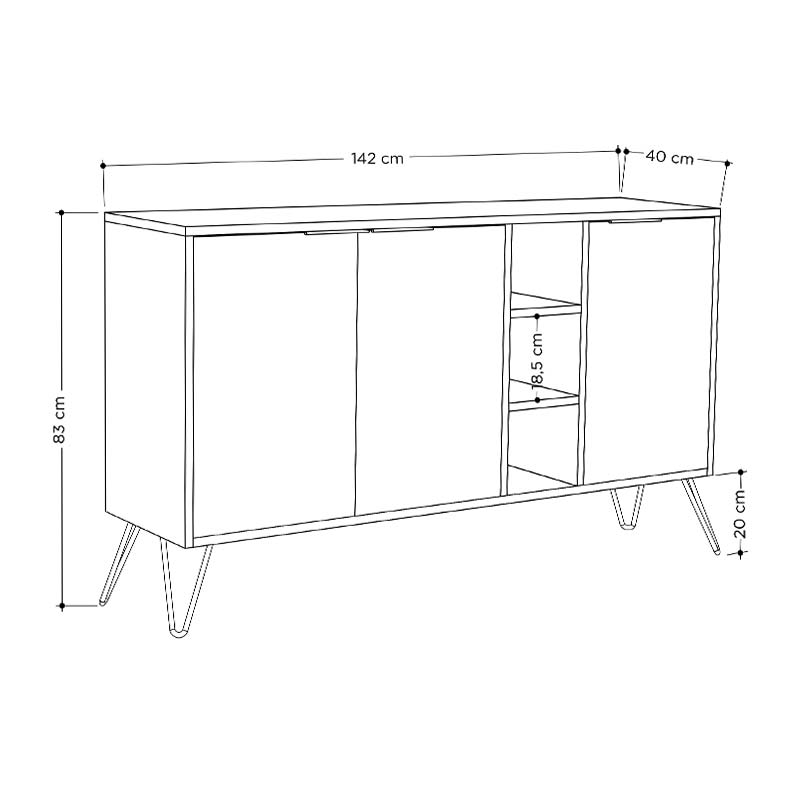 Μπουφές Clara Pakoworld Χρώμα Light Oak-Ανθρακί 142X35.5X82Εκ