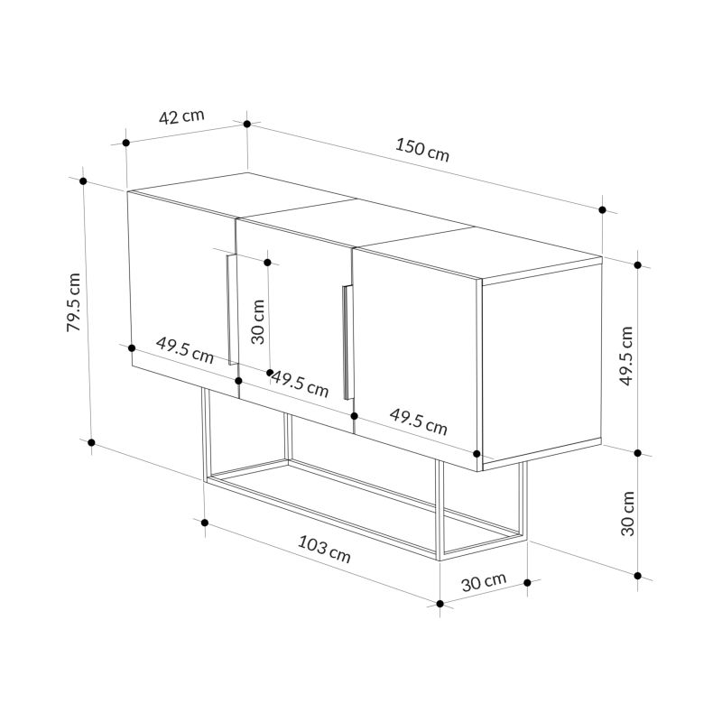 Μπουφές Estella Pakoworld Γκρι Antique-Μόκα-Λευκό 150X42X79.5Εκ