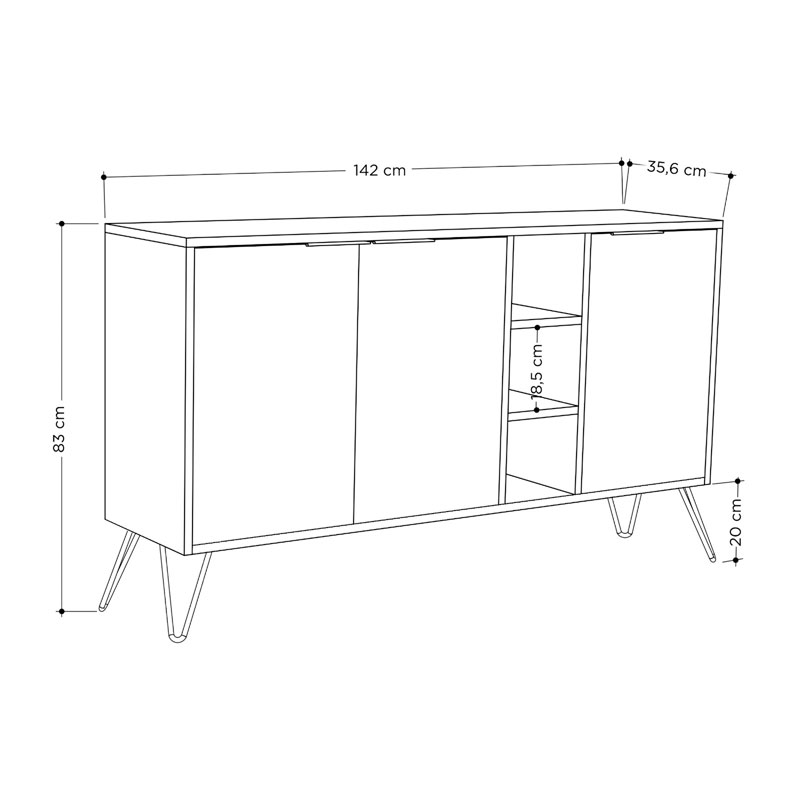 Μπουφές Clara Pakoworld Light Καρυδί-Λευκό Μαρμάρου 142X35.5X83Εκ