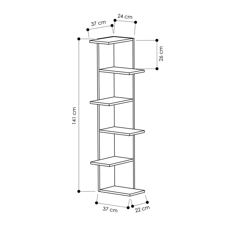 Βιβλιoθήκη Γωνιακή Saso Pakoworld Μελαμίνης Λευκό 37X37X141Εκ