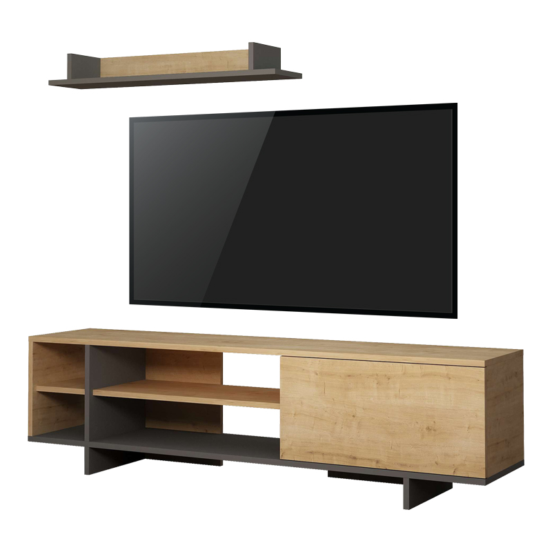 Σύνθετο Σαλονιού Saloon Pakoworld Σε Ανθρακί-Oak Απόχρωση 160X35.5X44Εκ