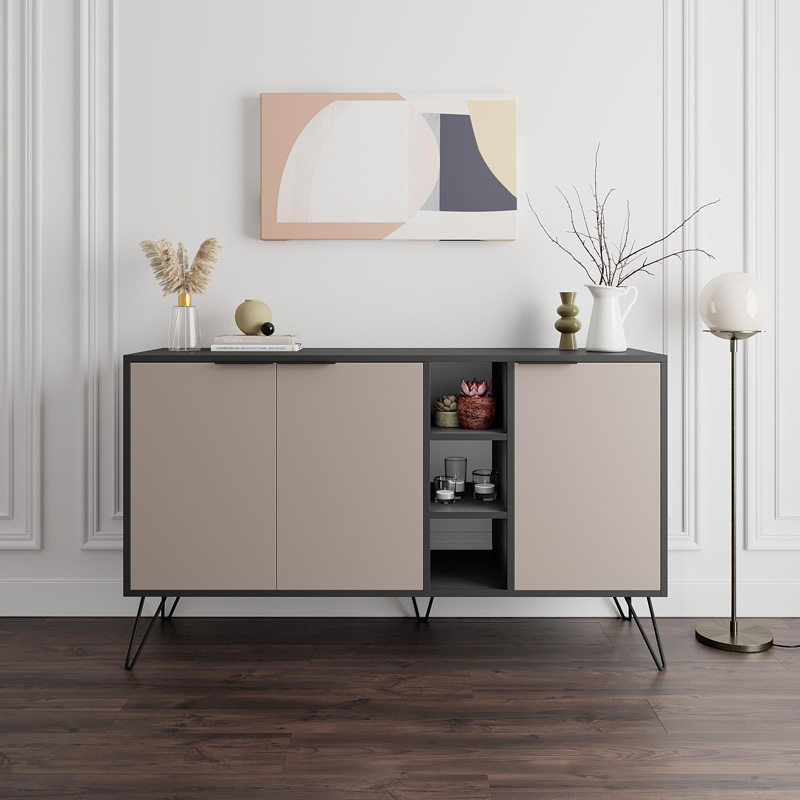 Μπουφές Clara Pakoworld Σε Μόκα-Ανθρακί Απόχρωση 142X35,6X83Εκ