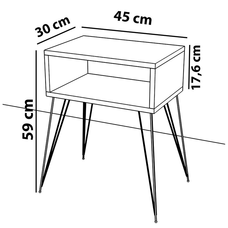 Κομοδίνο Naida Pakoworld Γκρι-Μαύρο 45X30X59Εκ