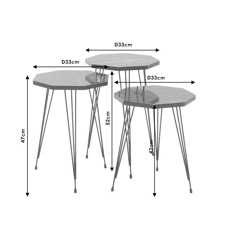 Βοηθητικά Τραπέζια Σαλονιού Buena Pakoworld Σετ 3Τεμ Μαύρο Μαρμάρου-Μαύρο
