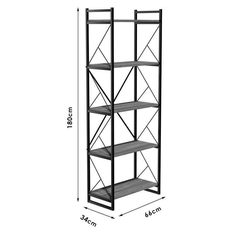 Βιβλιοθήκη Baker Pakoworld Καρυδί-Μαύρο 66X34X180Εκ